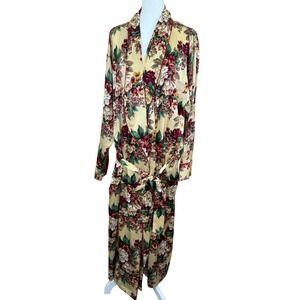 Vintage‎ Victoria's Secret Gold Label Floral Satin Robe Maxi Long Sleeve Tie M/L